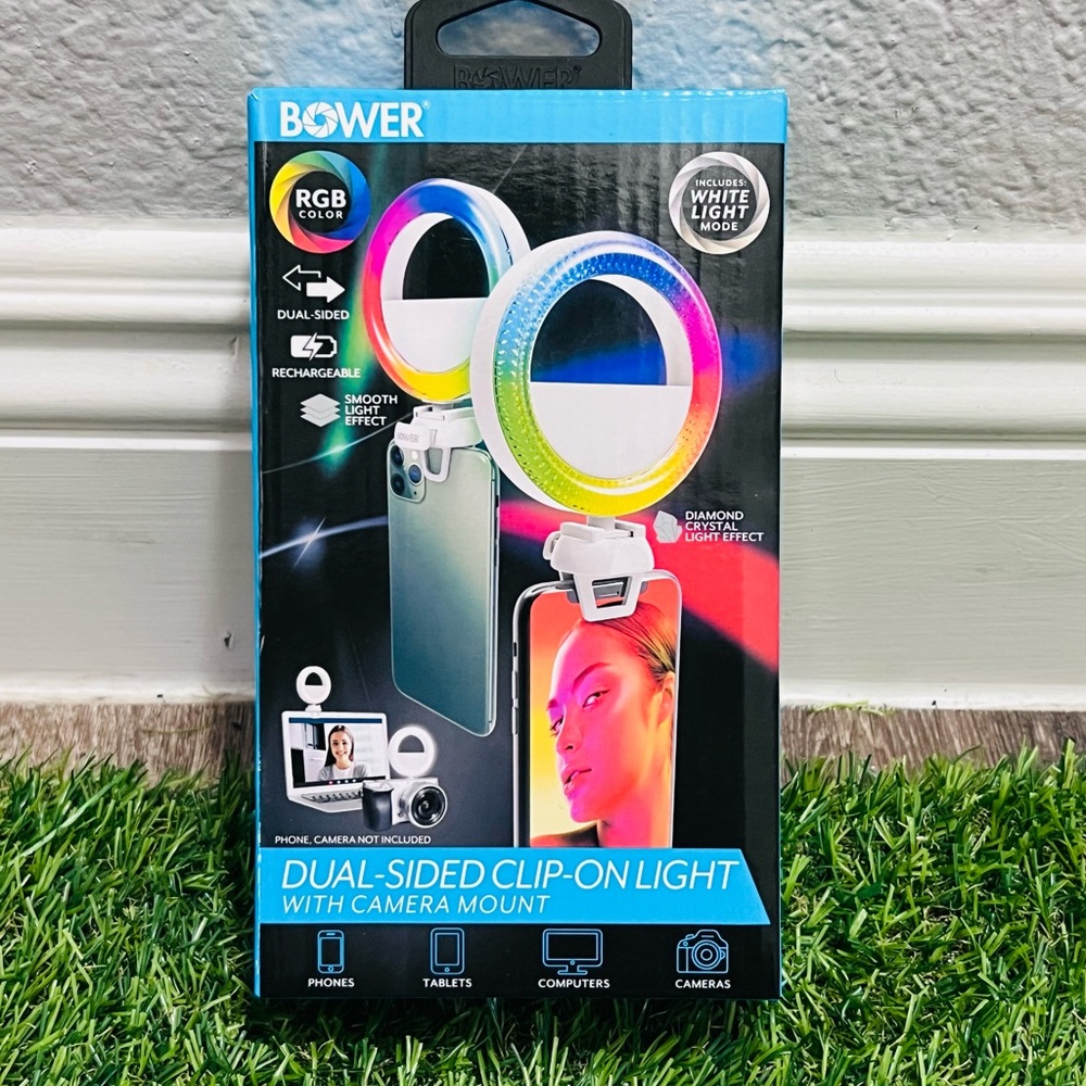 Bower RGB Dual-Sided Clip-On Light w/ Camera Mount - For Phone, Tablet & Laptop